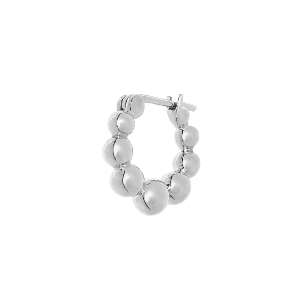 Sterling silver beaded hoop earring featuring graduated spherical design