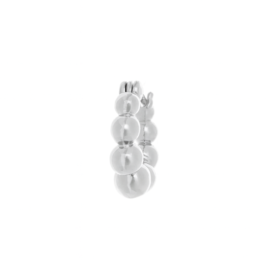 Side view of sterling silver hoop earring with polished graduated beads