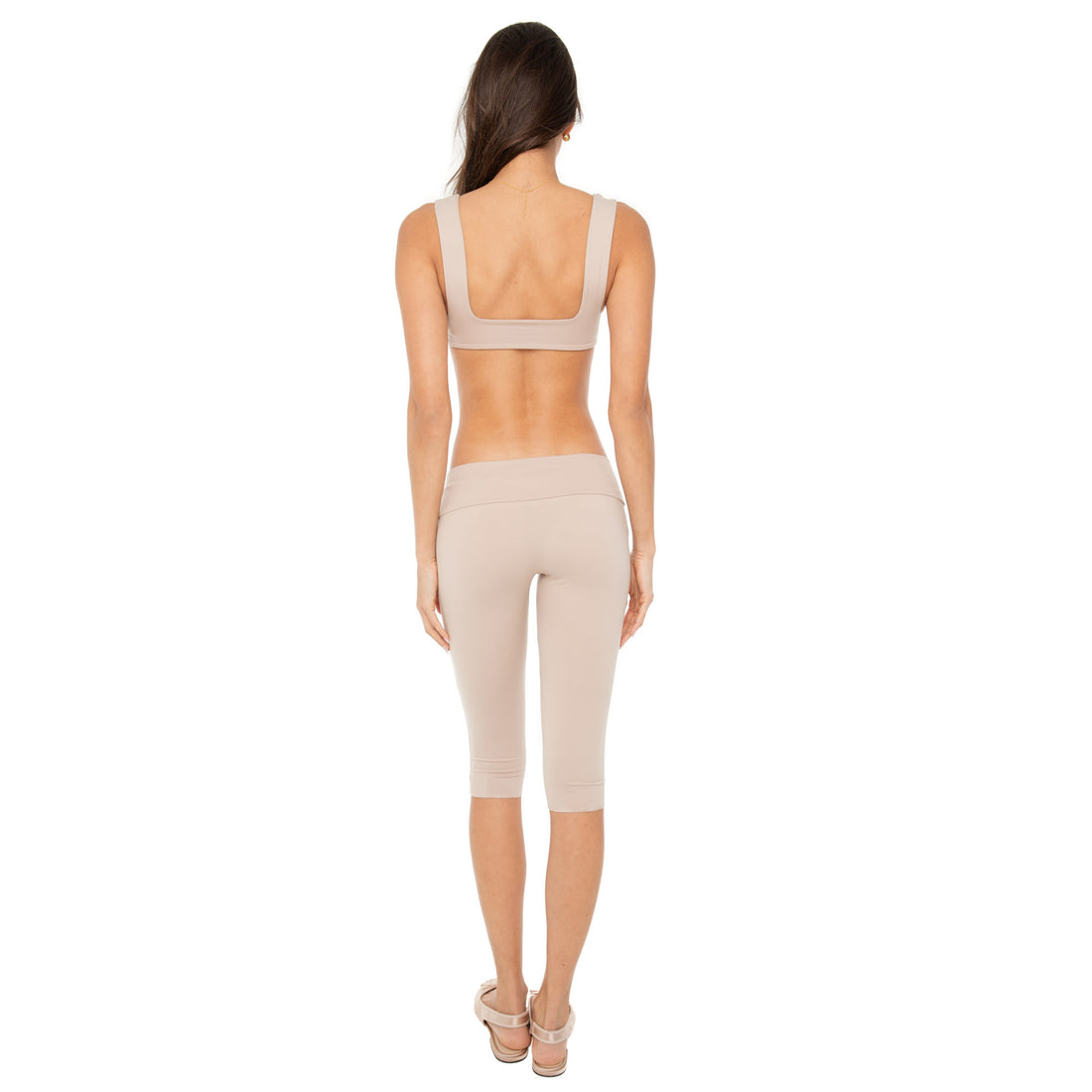 Nude sueded low-rise capri leggings with tonal AYAI logo on side **nude