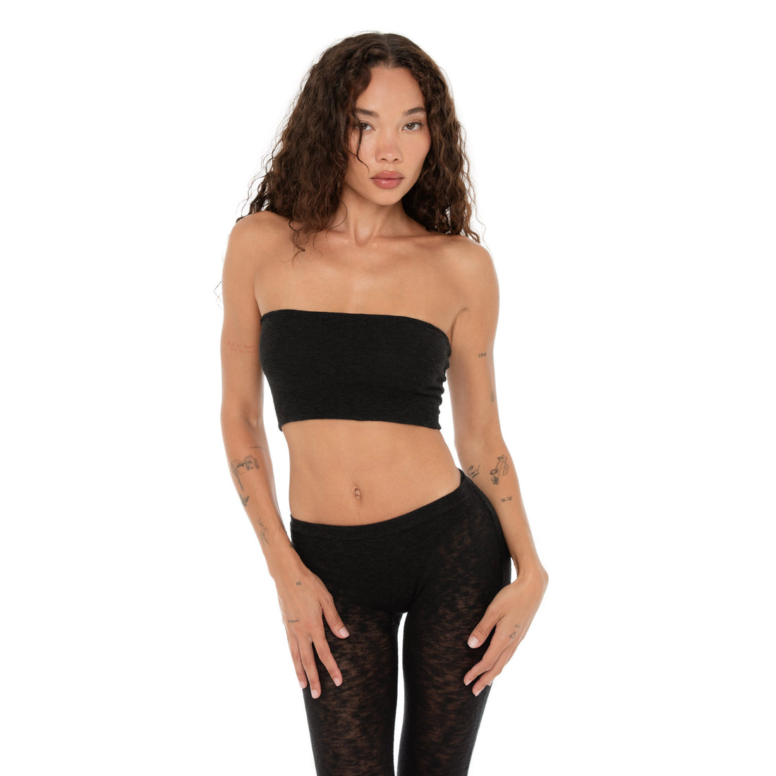 Model wearing Aili Tube in a relaxed pose, showing off the bandaged fit **black