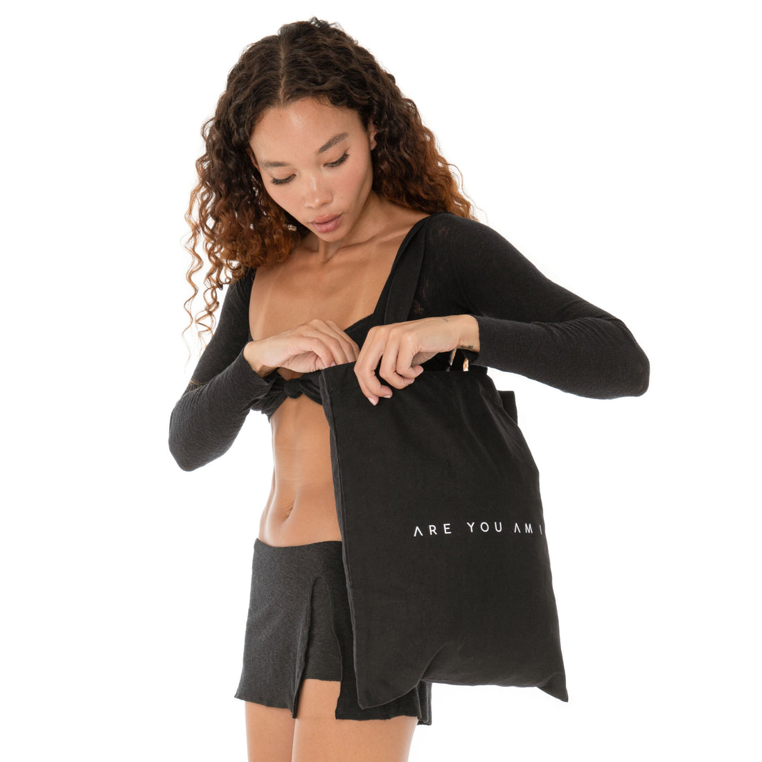 Are You Am I - square tote**black