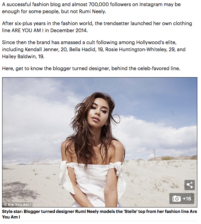 Behind the Brand With Rumi Neely for Daily Mail