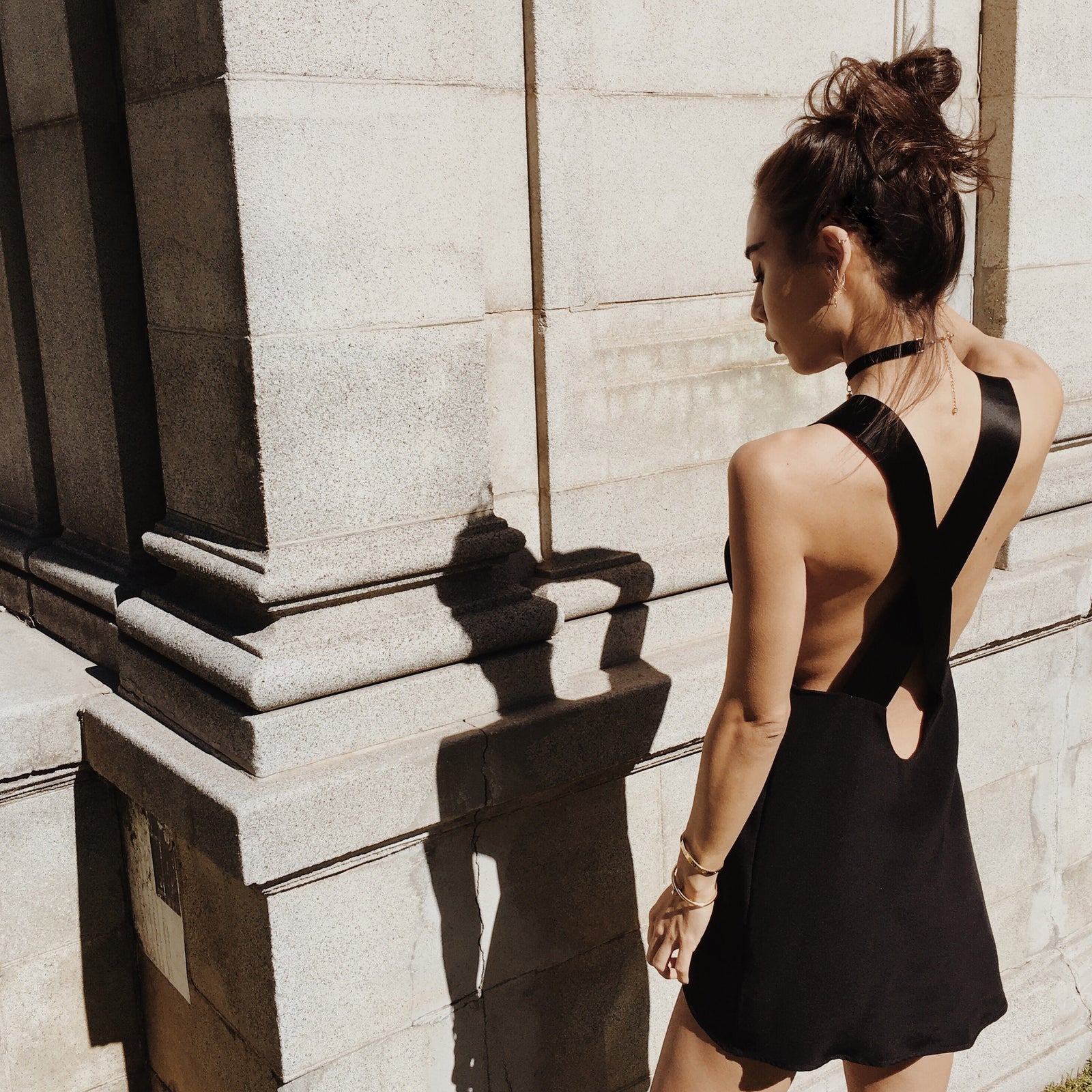 are you am i black dress ARE YOU AM I Nique Mini Dress in BLACK SILK RAW HEM DOUBLE SIDE SLIT