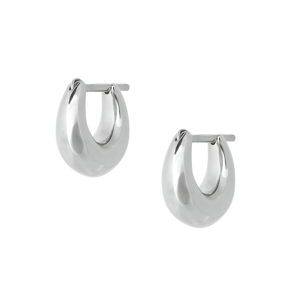 Sterling silver Fala huggie hoop earrings with high-polish puffed silhouette