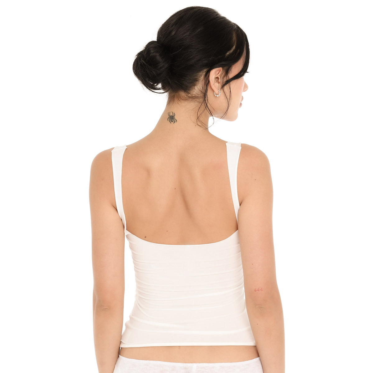 Back view of the white Elix Tank, showing the low scoop back and wide straps **white