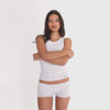 Video of Are You Am I Aili Short in white ribbed knit cotton featuring stretchy fit, low-rise cut, and soft single-layer fabric**white