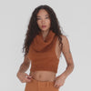 Video of Ponette Top in sienna, showing movement of soft mohair blend and draped neckline. **sienna