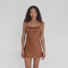 Video of Are You Am I Seraph Dress in copper showcasing movement and silky sheen **copper