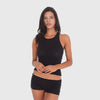Video: Model wearing the Aili Short in black, showing the low rise micro fit and lightweight sheer ribbed knit in motion **black